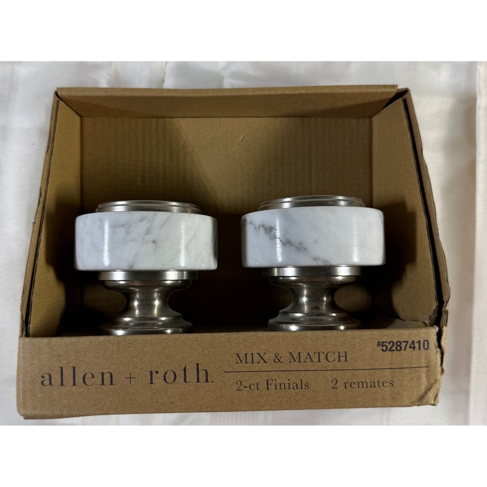 Allen + Roth White Marble Brushed Nickel Finials 2-ct Set 5287410